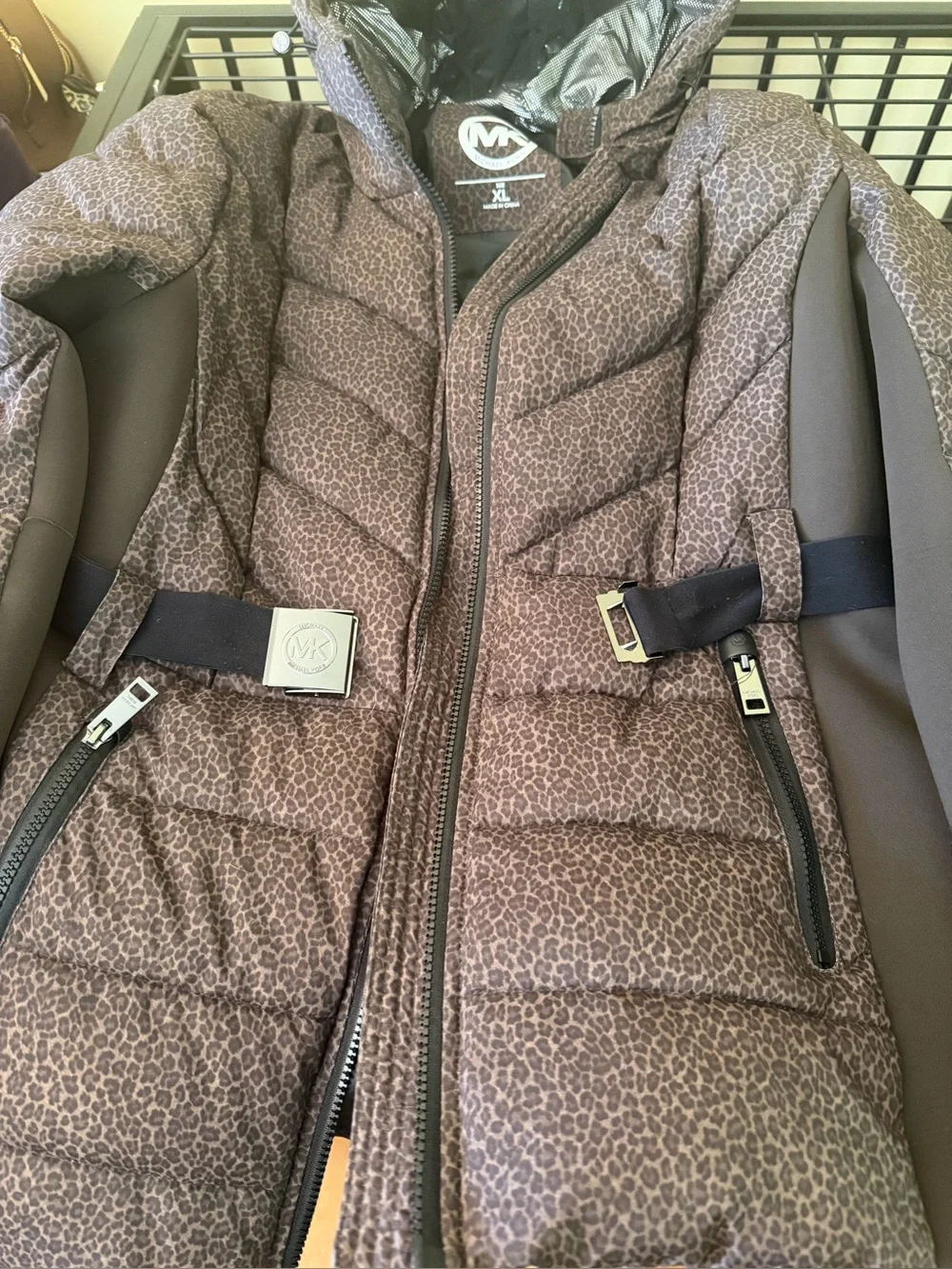Michael Kors Leopard Print Puffer Jacket - Brown xl  Use like new